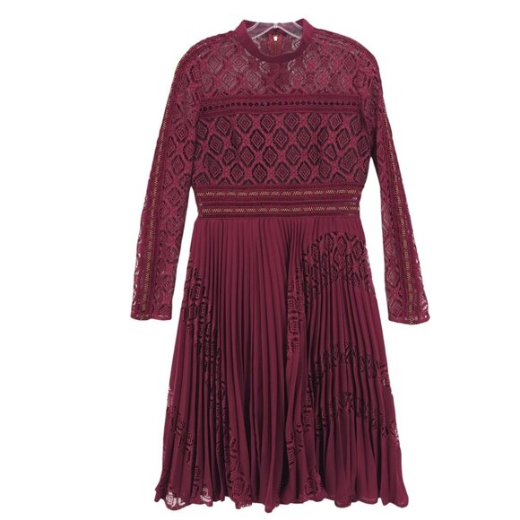 Self-Portrait Burgundy Lace Midi Dress - Picture 1 of 10